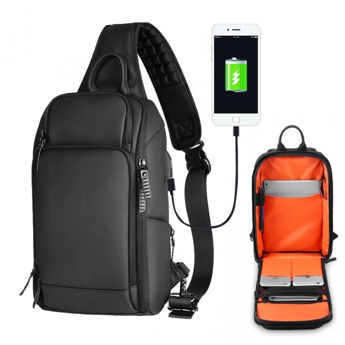 Mochila Masculina Transversal Imperme Vel Usb